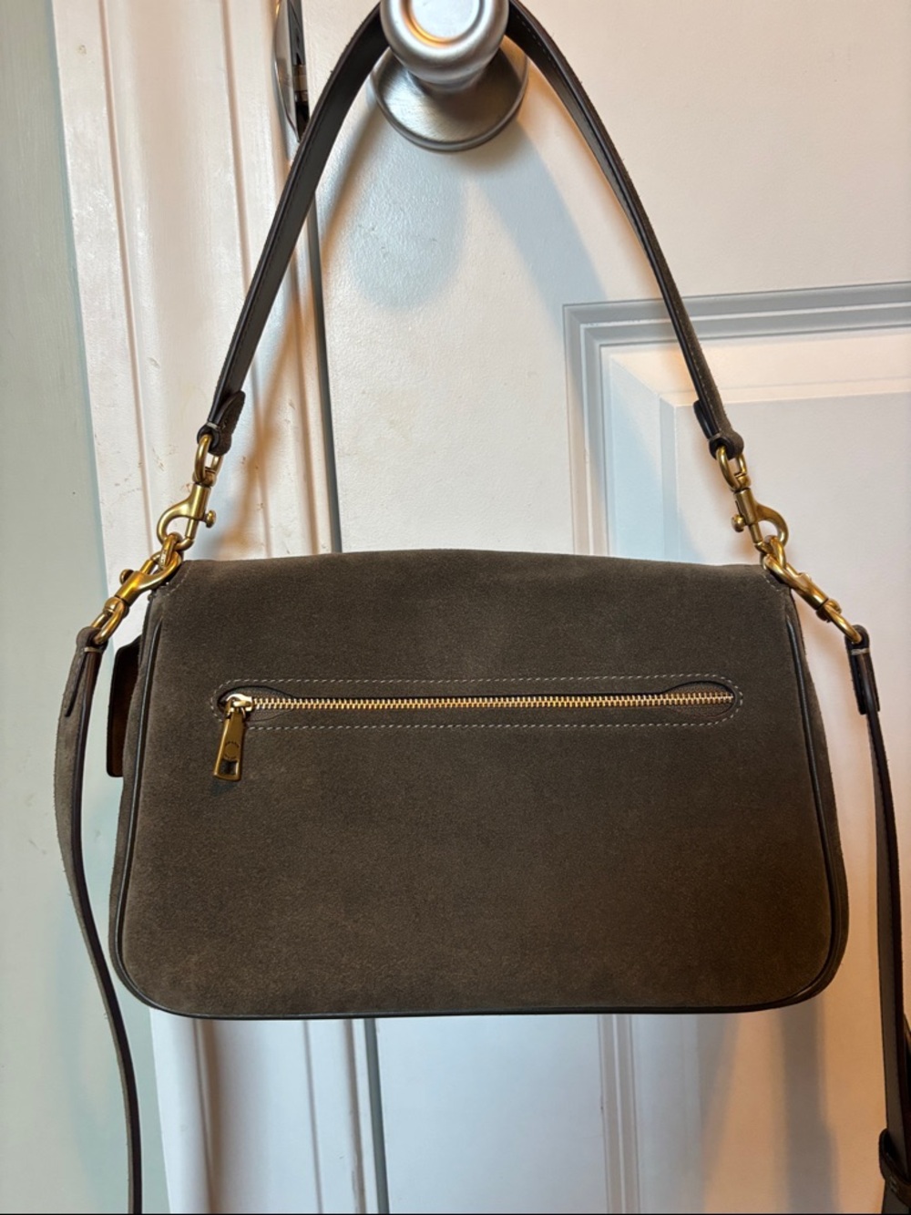 Coach Soft Tabby Olive Suede Shoulder Bag - Picture 12 of 15